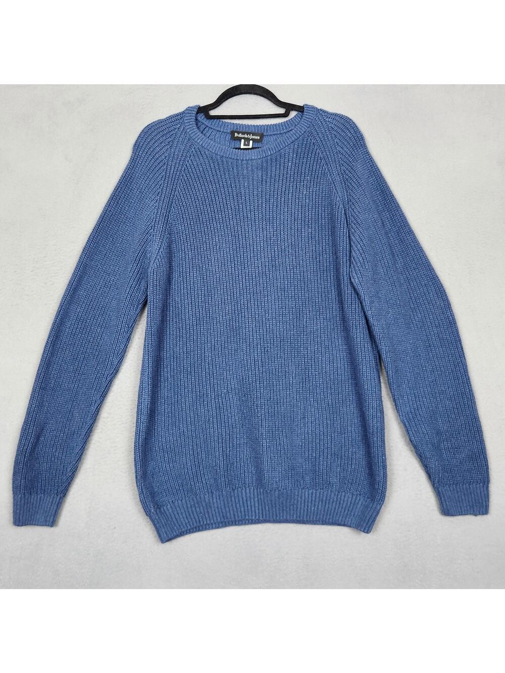 Bullock & Jones Sweater Mens Large Blue 100% Pima Cotton Crewneck Knit Pullover